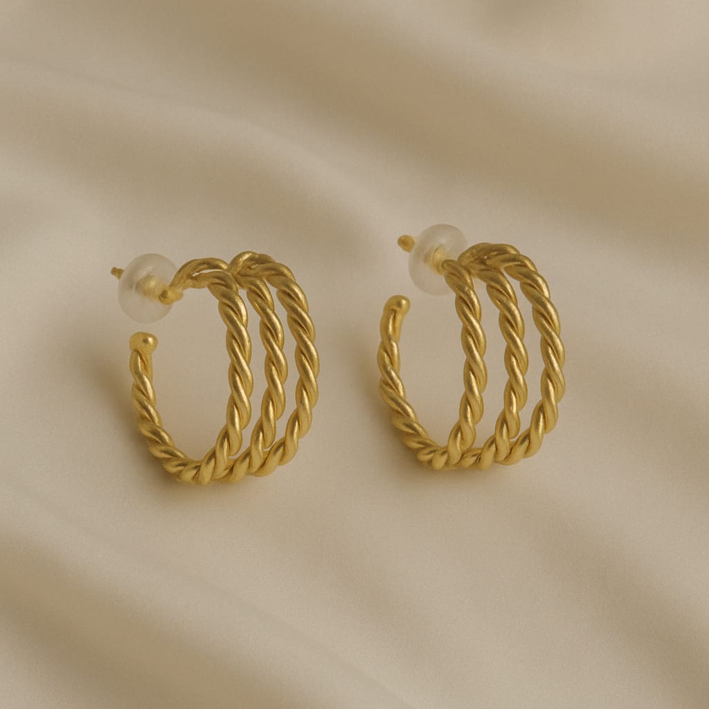 Triple Twist Gold Hoops