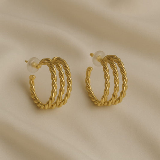 Triple Twist Gold Hoops